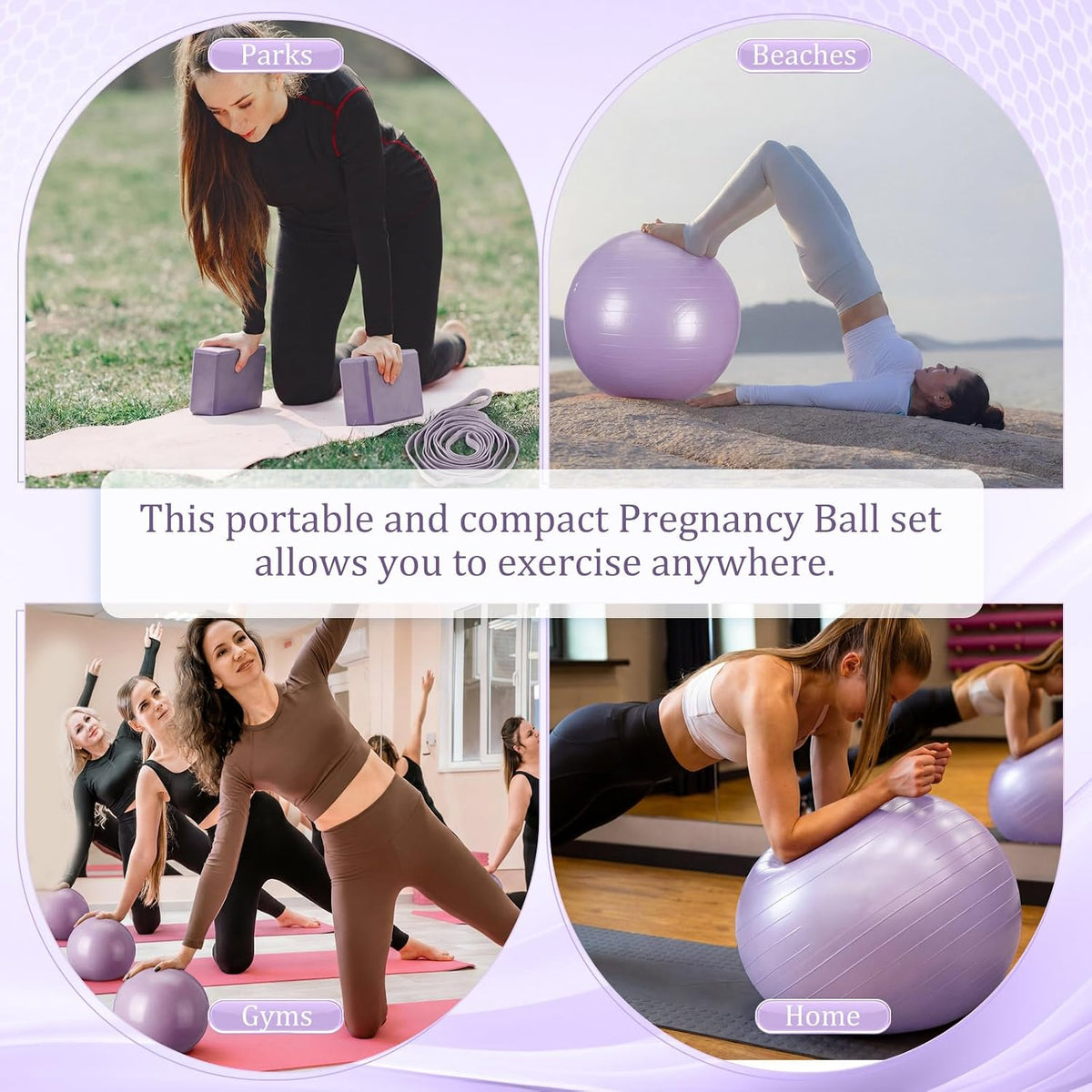 6-in-1 Yoga Balls and Yoga Block Set with Strap Foot Pump, Exercise Pregnancy Balls for Birthing, Pilates Kit Fitness Physical Therapy Home Gym Workout Equipment