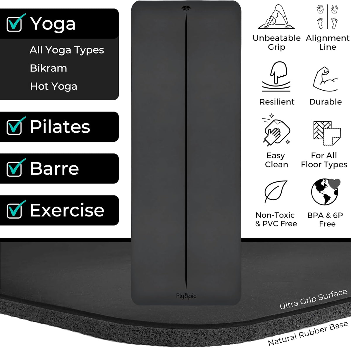 Ultra Grip PRO Yoga Mat – EXTREME Non-Slip Performance - Dry & Wet Grip - Smarter Alignment Lines - Comfortable & Sweat Resistant - For Yoga, Pilates & Hot Yoga