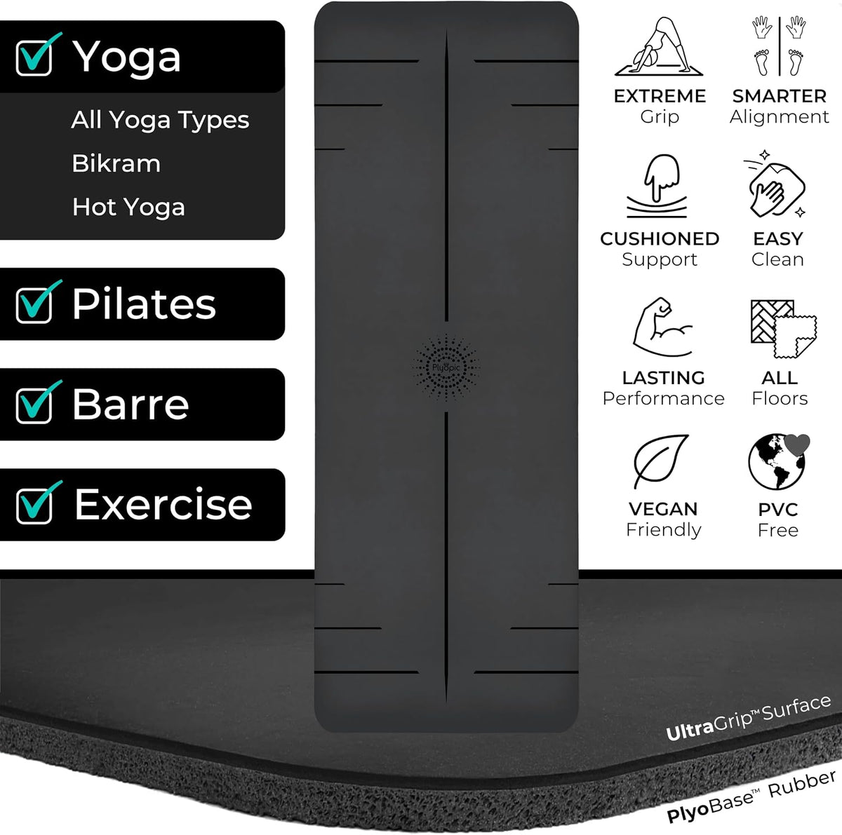 Ultra Grip PRO Yoga Mat – EXTREME Non-Slip Performance - Dry & Wet Grip - Smarter Alignment Lines - Comfortable & Sweat Resistant - For Yoga, Pilates & Hot Yoga