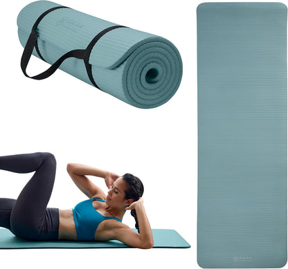 Thick Yoga Mat, Exercise & Fitness Mat with Easy-Cinch Carrying Strap