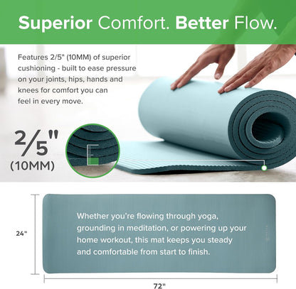 Thick Yoga Mat, Exercise & Fitness Mat with Easy-Cinch Carrying Strap