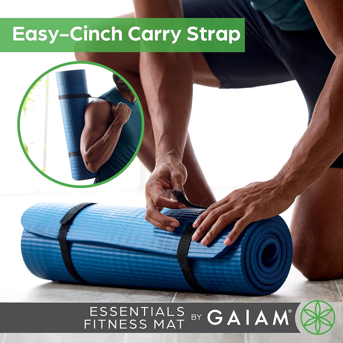 Thick Yoga Mat, Exercise & Fitness Mat with Easy-Cinch Carrying Strap