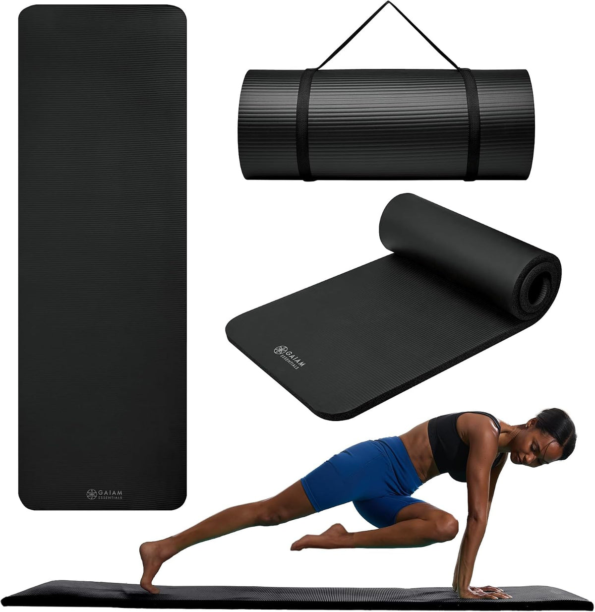 Thick Yoga Mat, Exercise & Fitness Mat with Easy-Cinch Carrying Strap