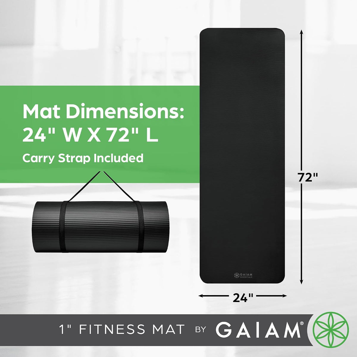 Thick Yoga Mat, Exercise & Fitness Mat with Easy-Cinch Carrying Strap