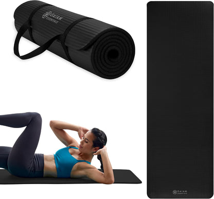Thick Yoga Mat, Exercise & Fitness Mat with Easy-Cinch Carrying Strap