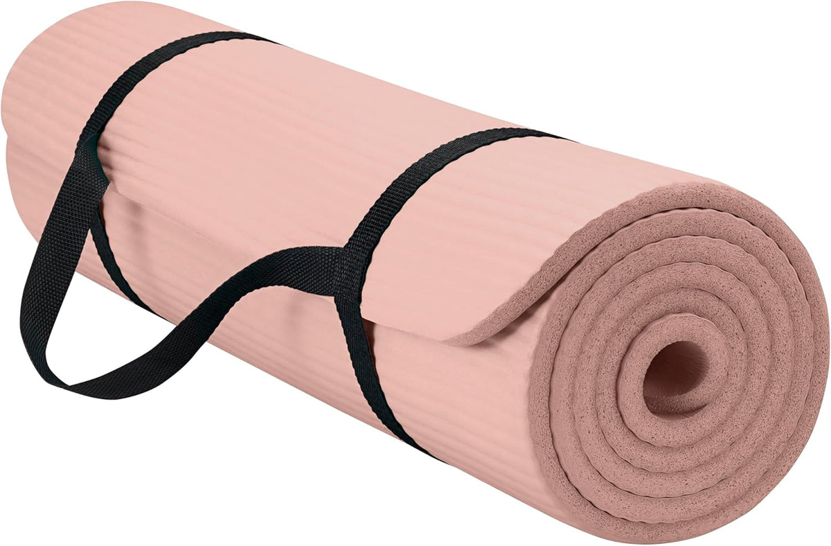 Thick Yoga Mat, Exercise & Fitness Mat with Easy-Cinch Carrying Strap