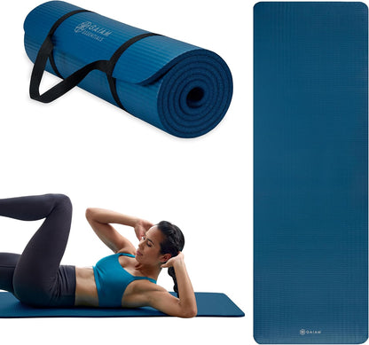Thick Yoga Mat, Exercise & Fitness Mat with Easy-Cinch Carrying Strap