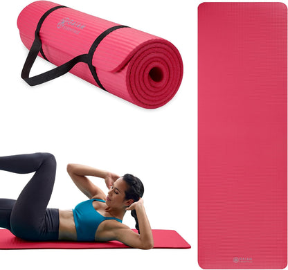 Thick Yoga Mat, Exercise & Fitness Mat with Easy-Cinch Carrying Strap