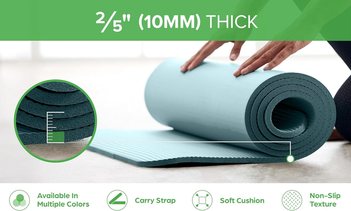 Thick Yoga Mat, Exercise & Fitness Mat with Easy-Cinch Carrying Strap