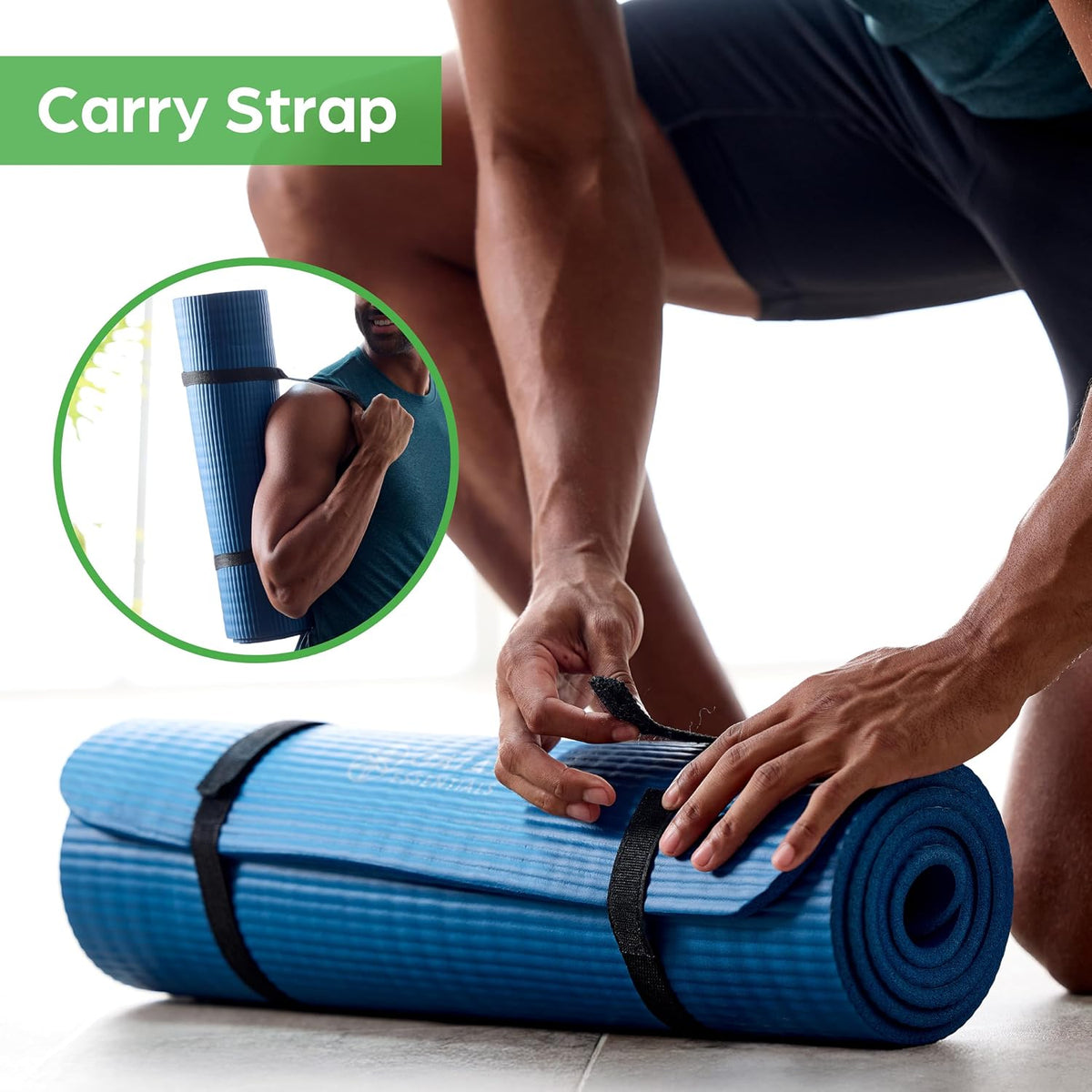 Thick Yoga Mat, Exercise & Fitness Mat with Easy-Cinch Carrying Strap