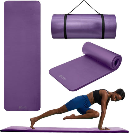 Thick Yoga Mat, Exercise & Fitness Mat with Easy-Cinch Carrying Strap