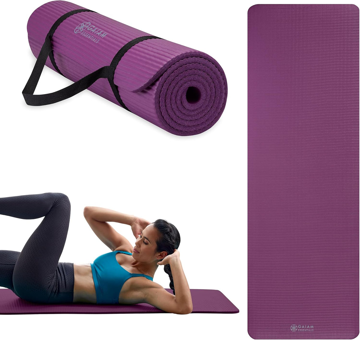 Thick Yoga Mat, Exercise & Fitness Mat with Easy-Cinch Carrying Strap