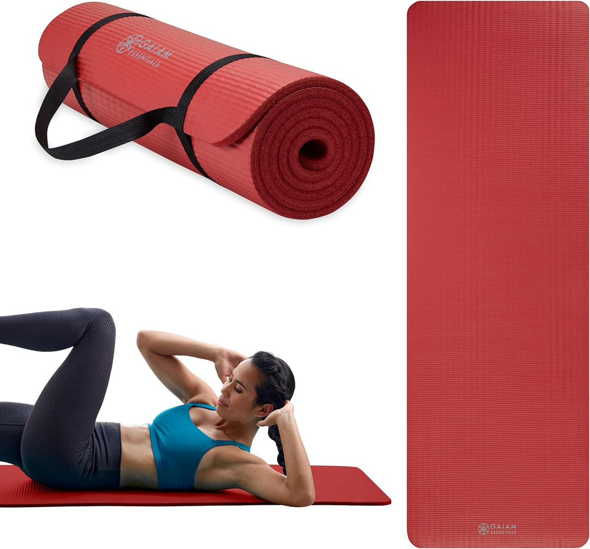 Thick Yoga Mat, Exercise & Fitness Mat with Easy-Cinch Carrying Strap