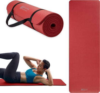 Thick Yoga Mat, Exercise & Fitness Mat with Easy-Cinch Carrying Strap