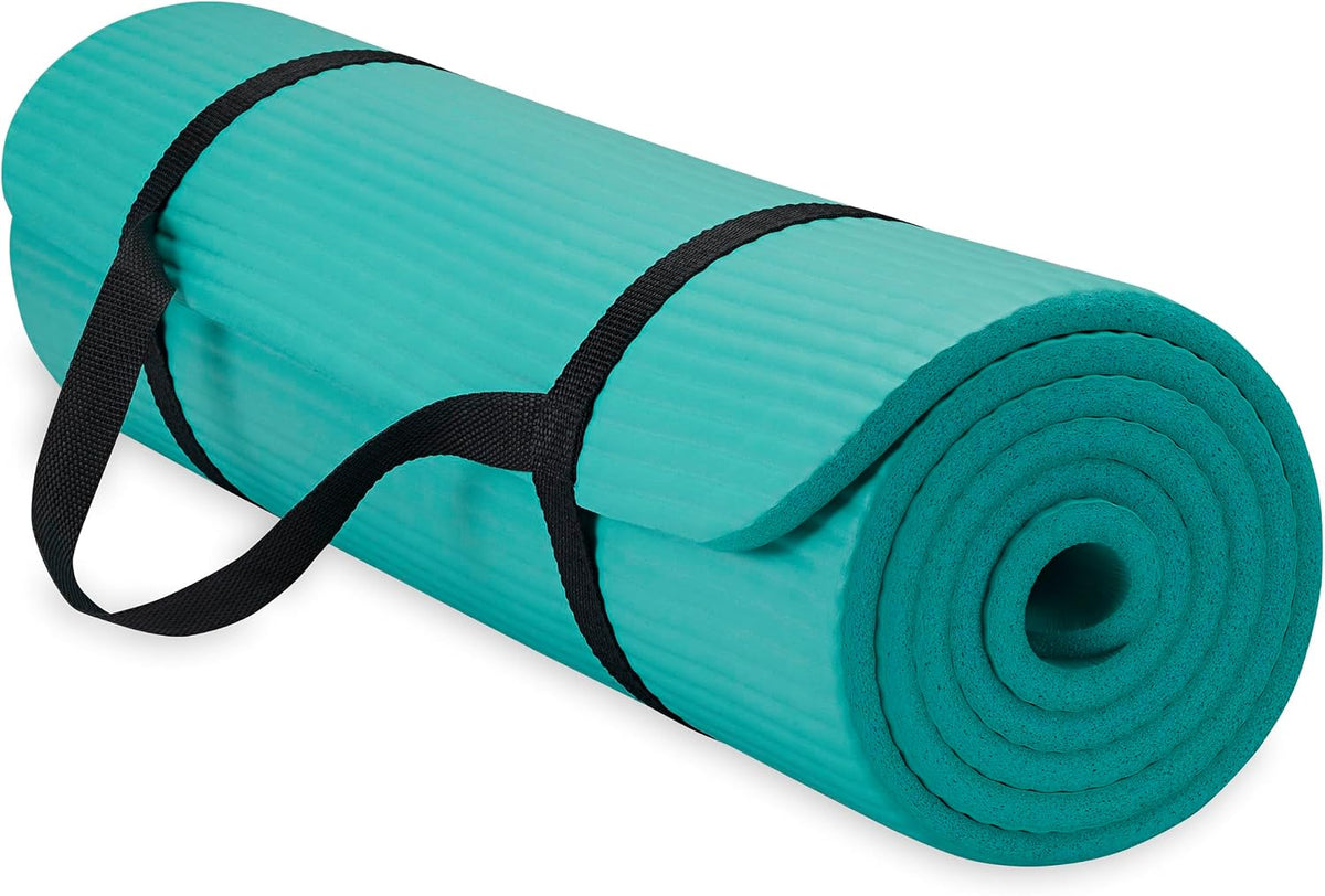 Thick Yoga Mat, Exercise & Fitness Mat with Easy-Cinch Carrying Strap