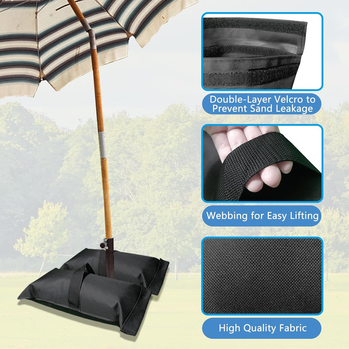 Umbrella Base Weight Fillable Sandbags, Sandbags for Weight(60LBS), Sandbag Weights for Patio Umbrella for Outdoor Garden，Set of 2，Black(Without Sand)