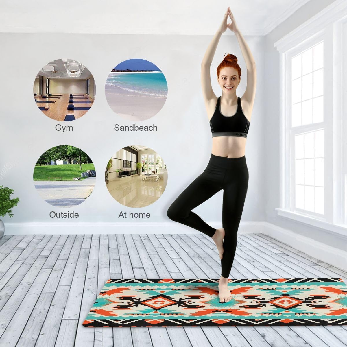 Yoga Mat Thick Non-slip Soft Breathe Elastic Exercise Fitness Gym 1MM Thick Natural Rubber for Yoga Mats,Native American Tribal