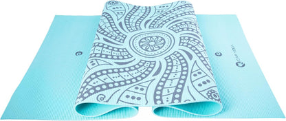 Barbell Yoga Mat with Carry Strap, 5mm, Mandala Design, Light Blue
