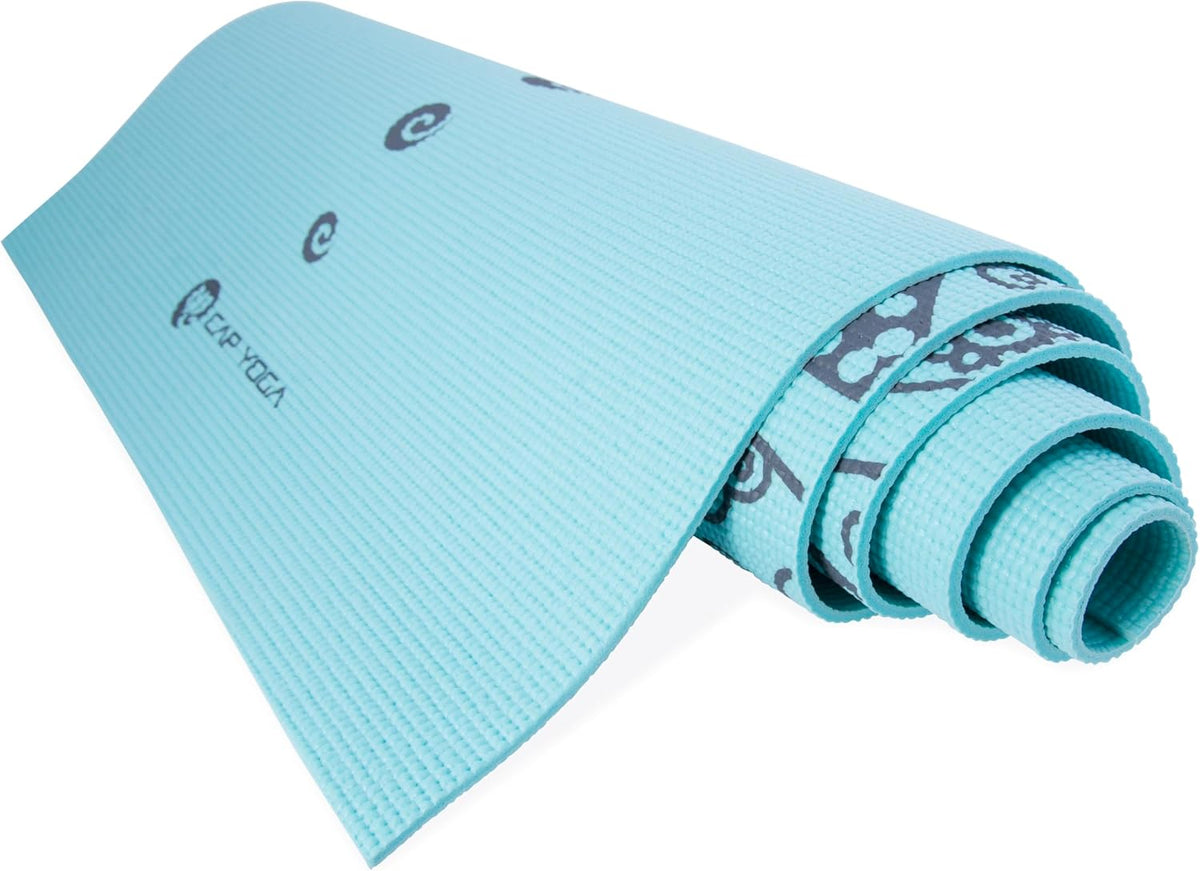 Barbell Yoga Mat with Carry Strap, 5mm, Mandala Design, Light Blue