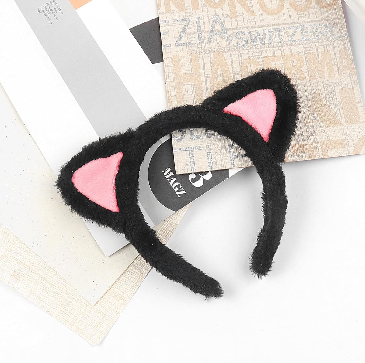 Cat Ears Headband, Plush Fuzzy Hairbands for Cosplay, Makeup, Yoga, and Photo Props for Adults