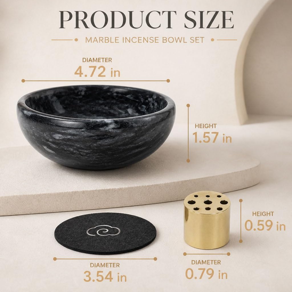 Incense Holder, Beautiful Natural Marble Incense Burner for Meditation, 9 Incense Holes Suitable for Most Types (Black)