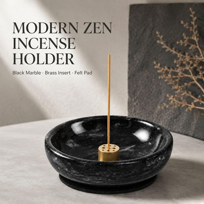 Incense Holder, Beautiful Natural Marble Incense Burner for Meditation, 9 Incense Holes Suitable for Most Types (Black)
