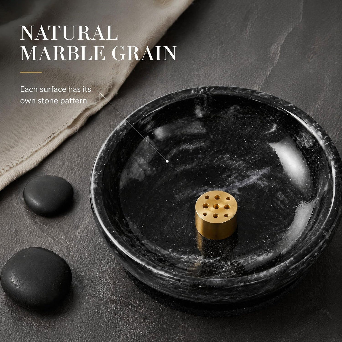 Incense Holder, Beautiful Natural Marble Incense Burner for Meditation, 9 Incense Holes Suitable for Most Types (Black)