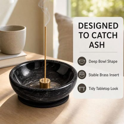 Incense Holder, Beautiful Natural Marble Incense Burner for Meditation, 9 Incense Holes Suitable for Most Types (Black)
