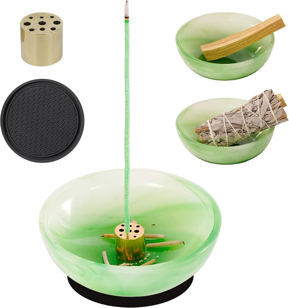 Incense Holder, Beautiful Natural Marble Incense Burner for Meditation, 9 Incense Holes Suitable for Most Types (Black)