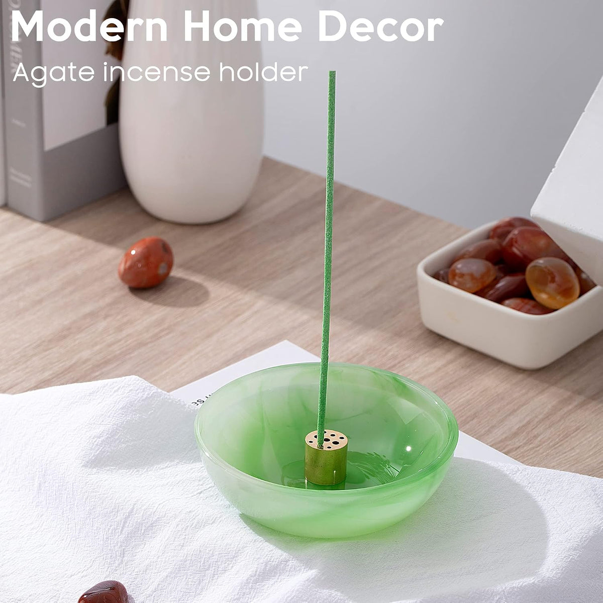 Incense Holder, Beautiful Natural Marble Incense Burner for Meditation, 9 Incense Holes Suitable for Most Types (Black)
