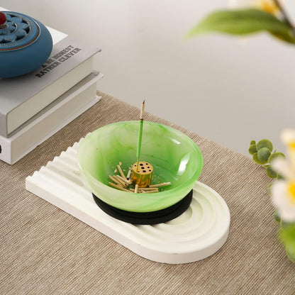 Incense Holder, Beautiful Natural Marble Incense Burner for Meditation, 9 Incense Holes Suitable for Most Types (Black)