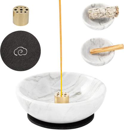 Incense Holder, Beautiful Natural Marble Incense Burner for Meditation, 9 Incense Holes Suitable for Most Types (Black)
