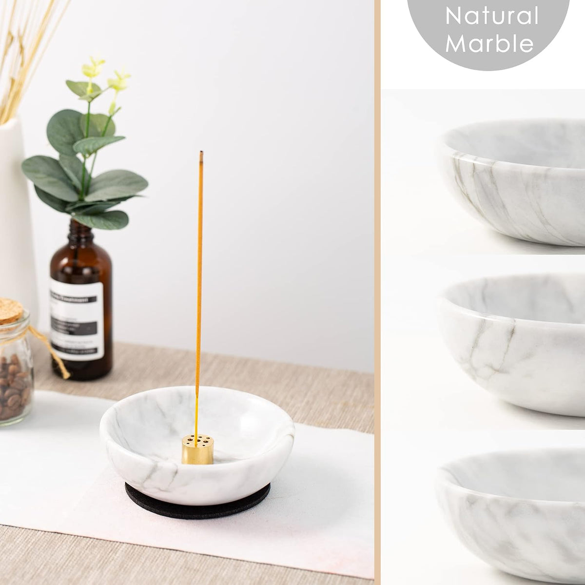 Incense Holder, Beautiful Natural Marble Incense Burner for Meditation, 9 Incense Holes Suitable for Most Types (Black)