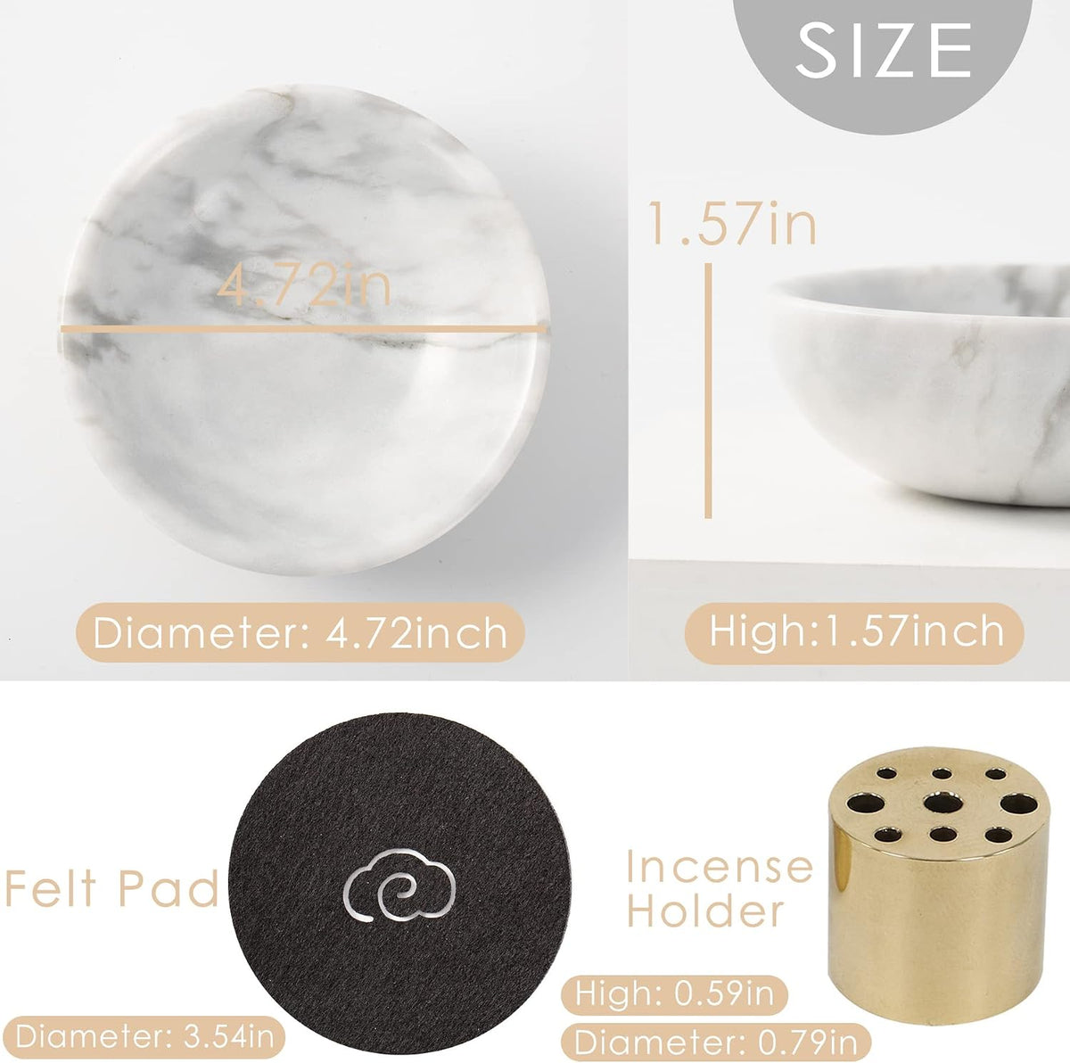 Incense Holder, Beautiful Natural Marble Incense Burner for Meditation, 9 Incense Holes Suitable for Most Types (Black)