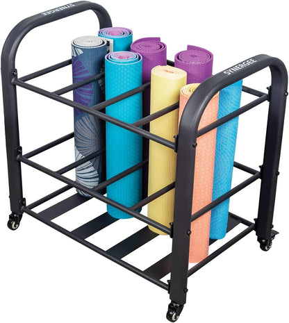 Yoga Mat Storage Rack – Storage Cart for Yoga Mats, Foam Rollers & Mobility Equipment. Perfect for Yoga Studio or Commercial Gym.