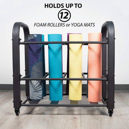 Yoga Mat Storage Rack – Storage Cart for Yoga Mats, Foam Rollers & Mobility Equipment. Perfect for Yoga Studio or Commercial Gym.