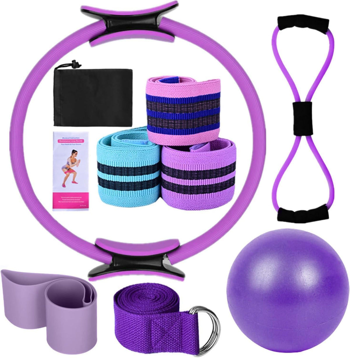 Home Workouts Better Pilates Essentials Kits Equipments Sets Accessories Magic Ring Booty Bands Glutes Yoga Ball 25cm Figure 8 Resistance Yoga Bands for Stretching 8 Pcs