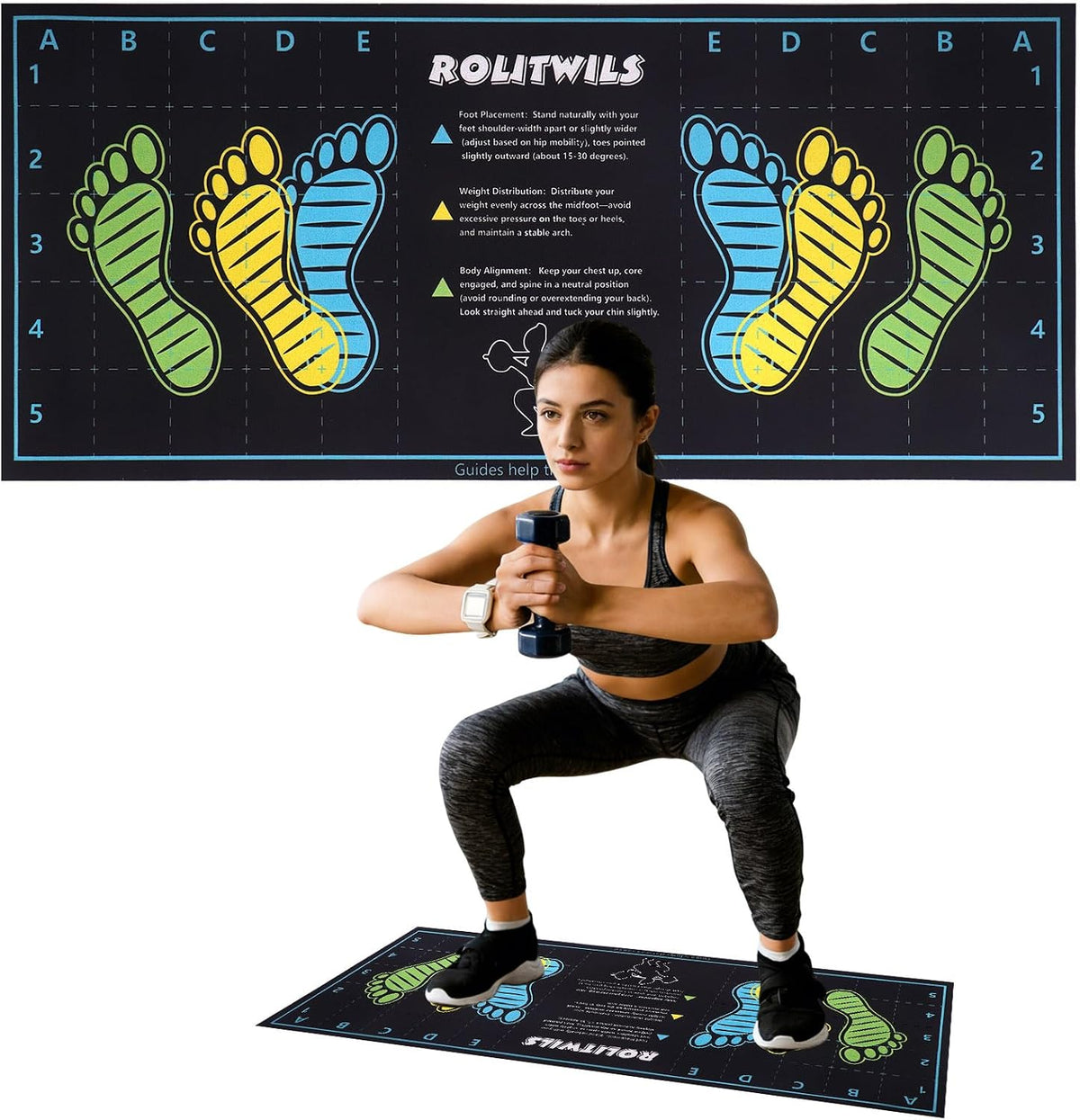 31.5'' X 13.8'' Anti-Slip Squat Mat with Foot Position Guides, Professional-Grade Exercise Mat Perfect for Squats, Leg Training and Lunges, Enhancing Muscle Activation, Versatility and Safety for Home Fitness Enthusiasts