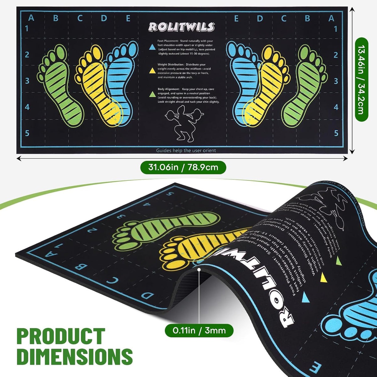31.5'' X 13.8'' Anti-Slip Squat Mat with Foot Position Guides, Professional-Grade Exercise Mat Perfect for Squats, Leg Training and Lunges, Enhancing Muscle Activation, Versatility and Safety for Home Fitness Enthusiasts