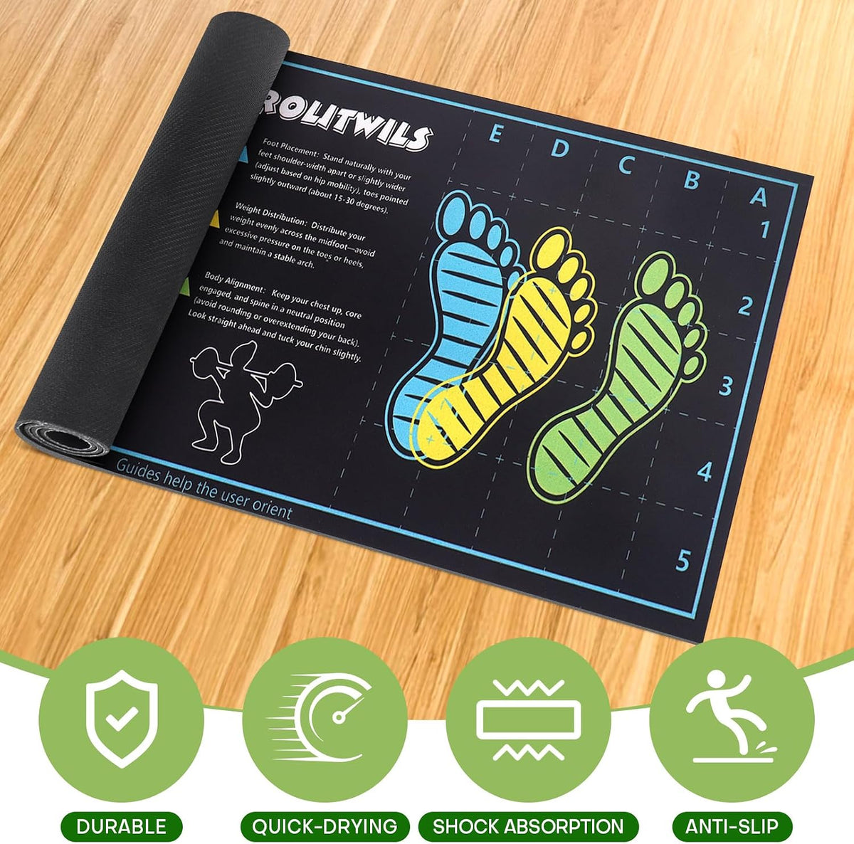 31.5'' X 13.8'' Anti-Slip Squat Mat with Foot Position Guides, Professional-Grade Exercise Mat Perfect for Squats, Leg Training and Lunges, Enhancing Muscle Activation, Versatility and Safety for Home Fitness Enthusiasts