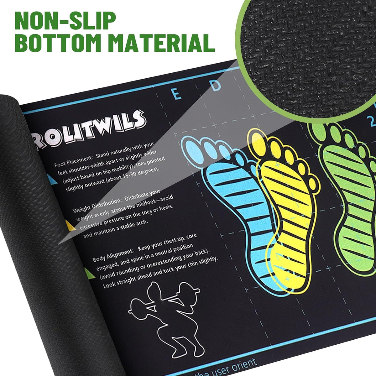 31.5'' X 13.8'' Anti-Slip Squat Mat with Foot Position Guides, Professional-Grade Exercise Mat Perfect for Squats, Leg Training and Lunges, Enhancing Muscle Activation, Versatility and Safety for Home Fitness Enthusiasts