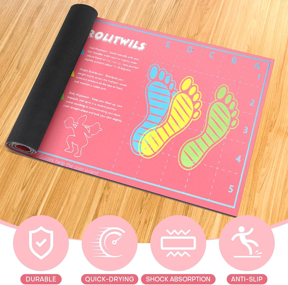 31.5'' X 13.8'' Anti-Slip Squat Mat with Foot Position Guides, Professional-Grade Exercise Mat Perfect for Squats, Leg Training and Lunges, Enhancing Muscle Activation, Versatility and Safety for Home Fitness Enthusiasts