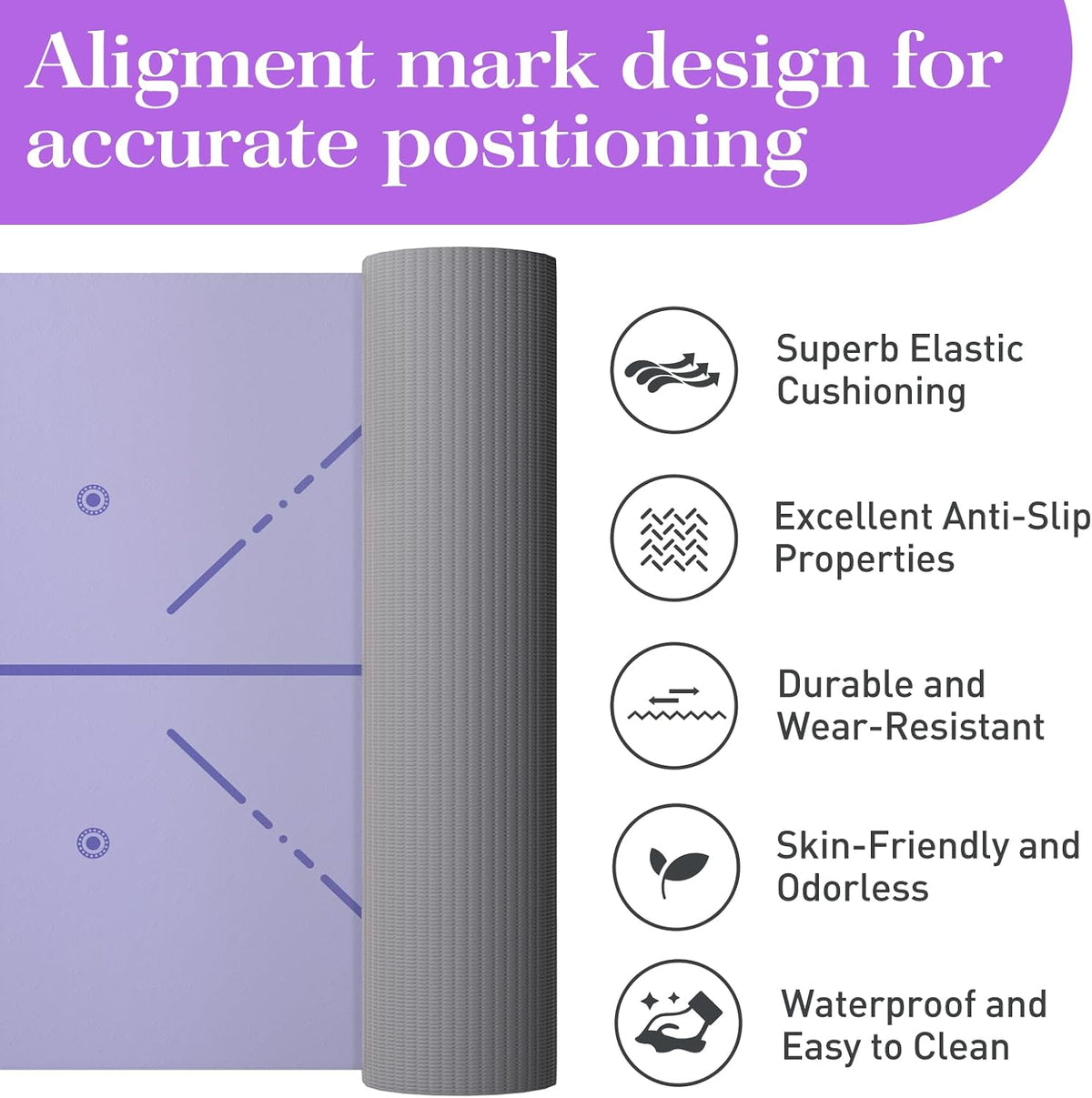 Yoga Mat 8mm Thick - Non Slip Workout Mat, 72"x 26"x 0.31" Large Exercise Mat with Alignment Mark, Anti-Tear Exercise & Fitness Mat for Yoga, Pilates & Floor Workouts, Carry Strap Included