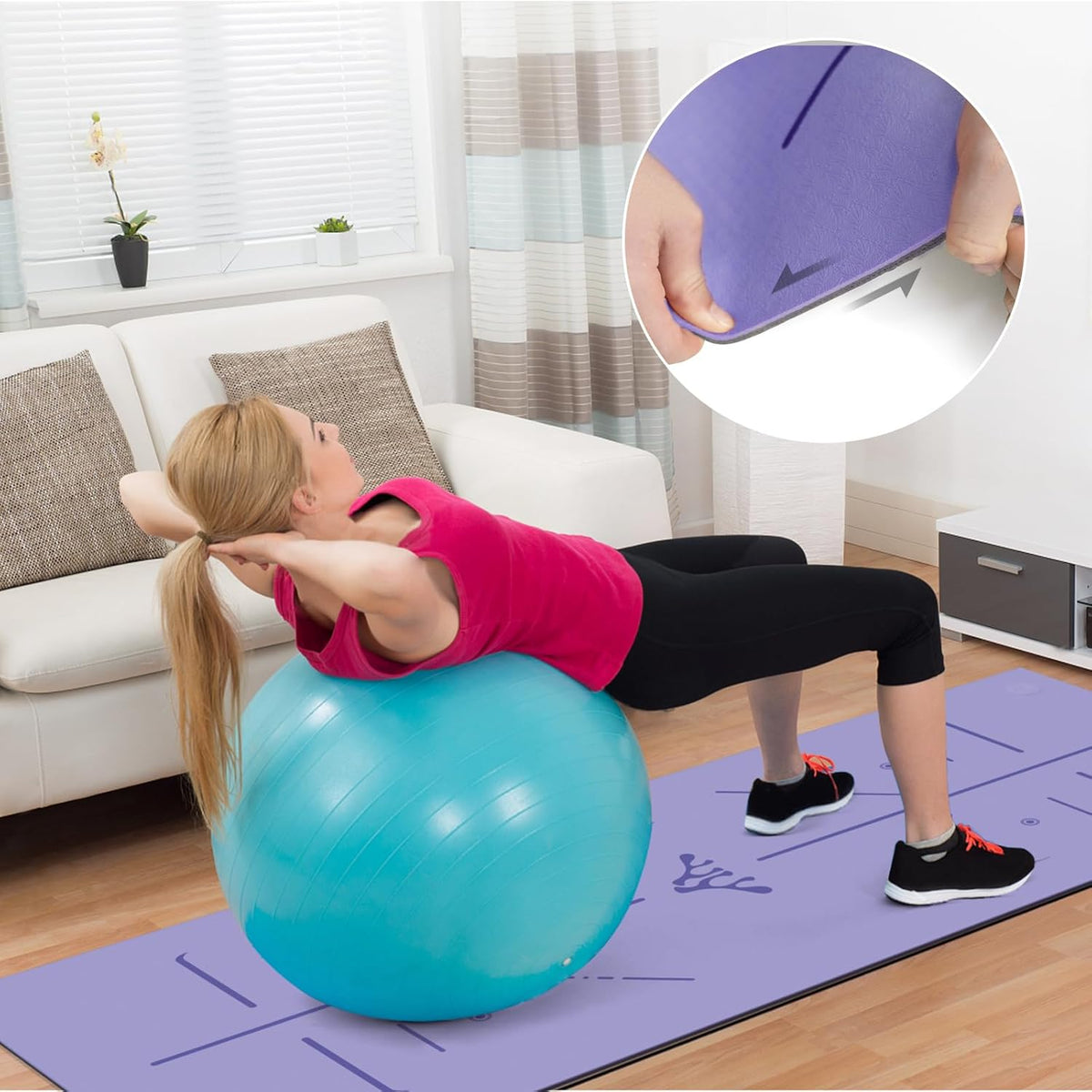 Yoga Mat 8mm Thick - Non Slip Workout Mat, 72"x 26"x 0.31" Large Exercise Mat with Alignment Mark, Anti-Tear Exercise & Fitness Mat for Yoga, Pilates & Floor Workouts, Carry Strap Included