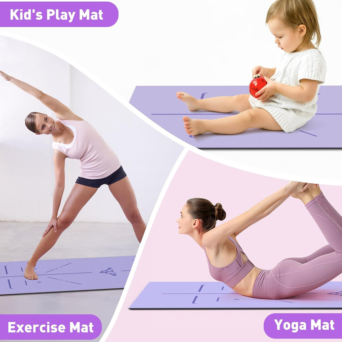 Yoga Mat 8mm Thick - Non Slip Workout Mat, 72"x 26"x 0.31" Large Exercise Mat with Alignment Mark, Anti-Tear Exercise & Fitness Mat for Yoga, Pilates & Floor Workouts, Carry Strap Included