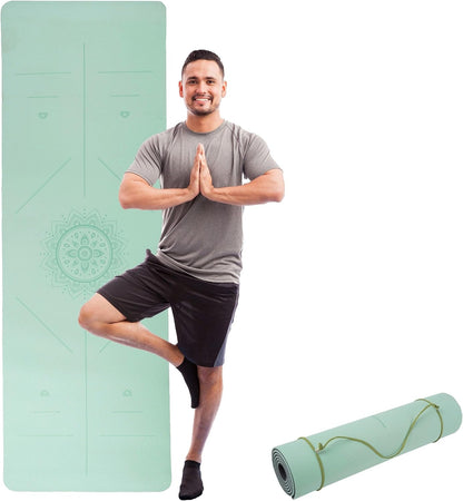 Non-Slip Yoga Mat with Alignment Marks – Lightweight Exercise Mat with Carry Strap for Home Workout or Travel Outdoors