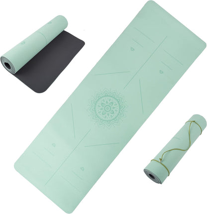 Non-Slip Yoga Mat with Alignment Marks – Lightweight Exercise Mat with Carry Strap for Home Workout or Travel Outdoors