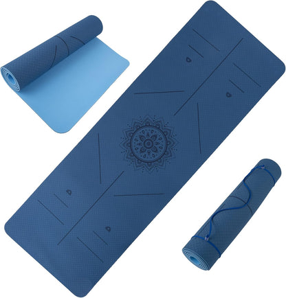 Non-Slip Yoga Mat with Alignment Marks – Lightweight Exercise Mat with Carry Strap for Home Workout or Travel Outdoors
