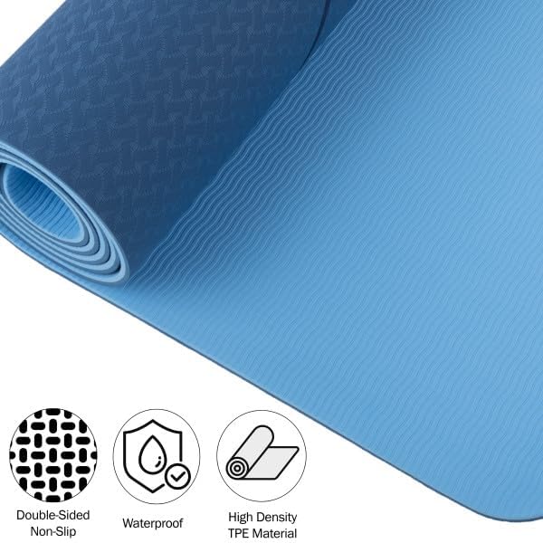Non-Slip Yoga Mat with Alignment Marks – Lightweight Exercise Mat with Carry Strap for Home Workout or Travel Outdoors