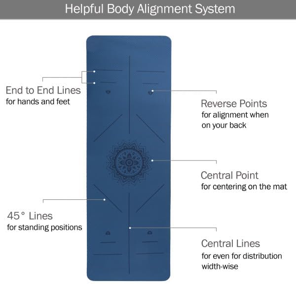 Non-Slip Yoga Mat with Alignment Marks – Lightweight Exercise Mat with Carry Strap for Home Workout or Travel Outdoors